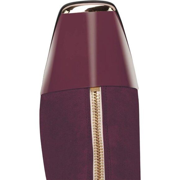 Ankle Booties Block Heeled Burgandy Suede Short Boots Front Zipper Boots - Picture 6 of 6